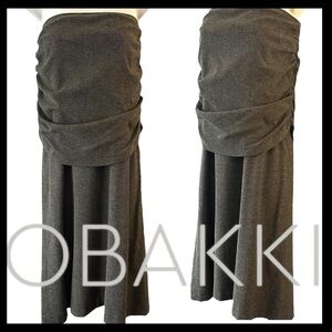 Obakki Black/Tan Tweed Strapless Ruche Layered Top A-Line Midi Dress (2)